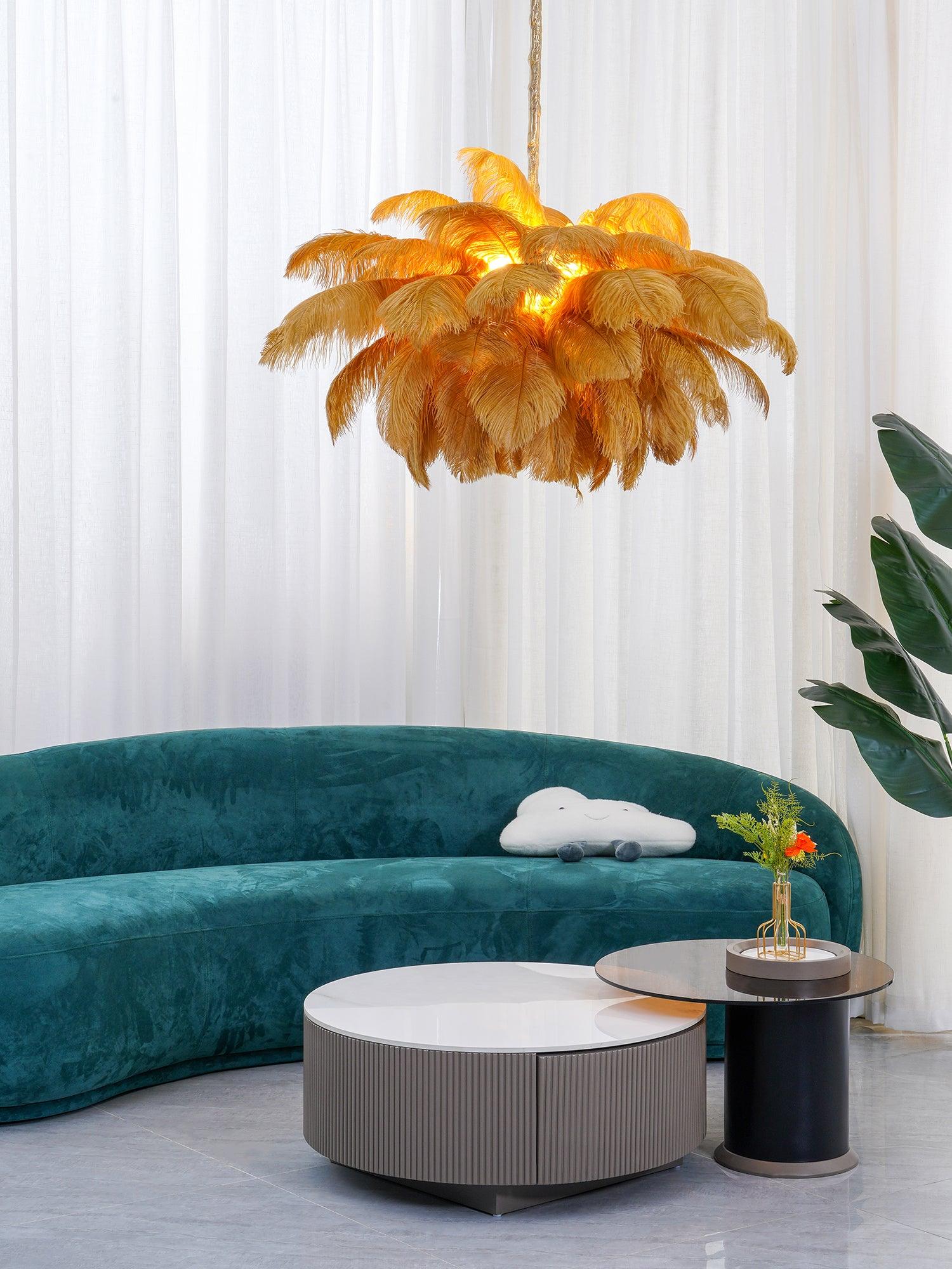 Extra Large Ostrich Feather Chandelier | Opulent Brass Base & Ideal for Luxury Indoor Spaces