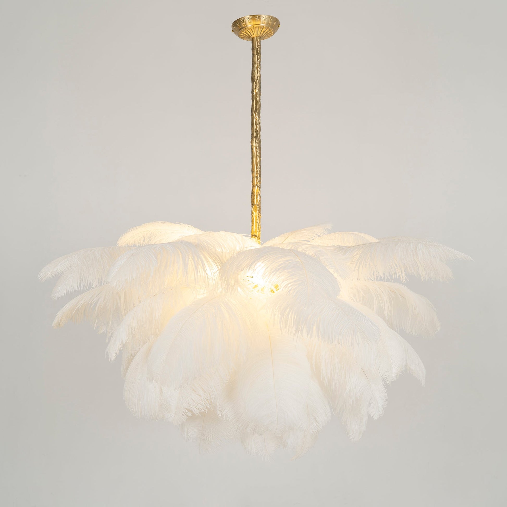 Extra Large Ostrich Feather Chandelier | Opulent Brass Base & Ideal for Luxury Indoor Spaces