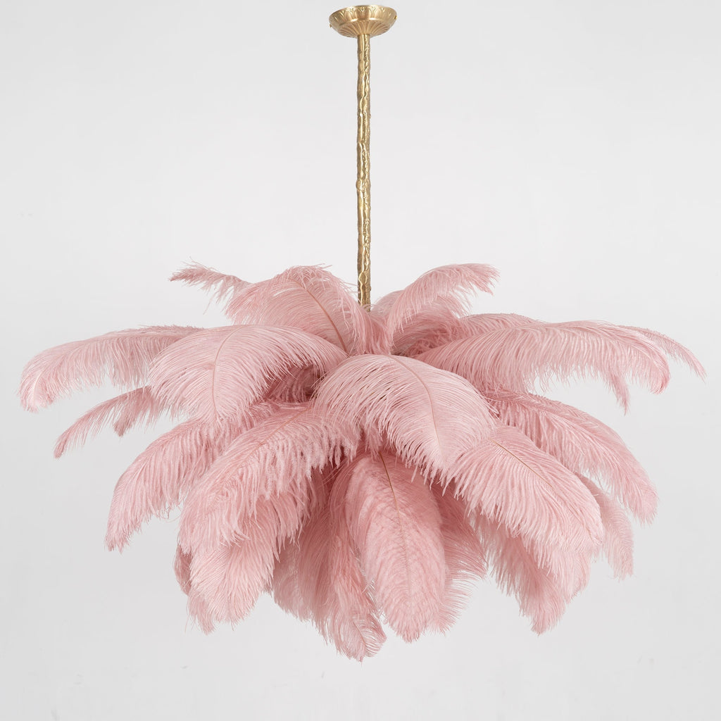 Extra Large Ostrich Feather Chandelier | Opulent Brass Base & Ideal for Luxury Indoor Spaces