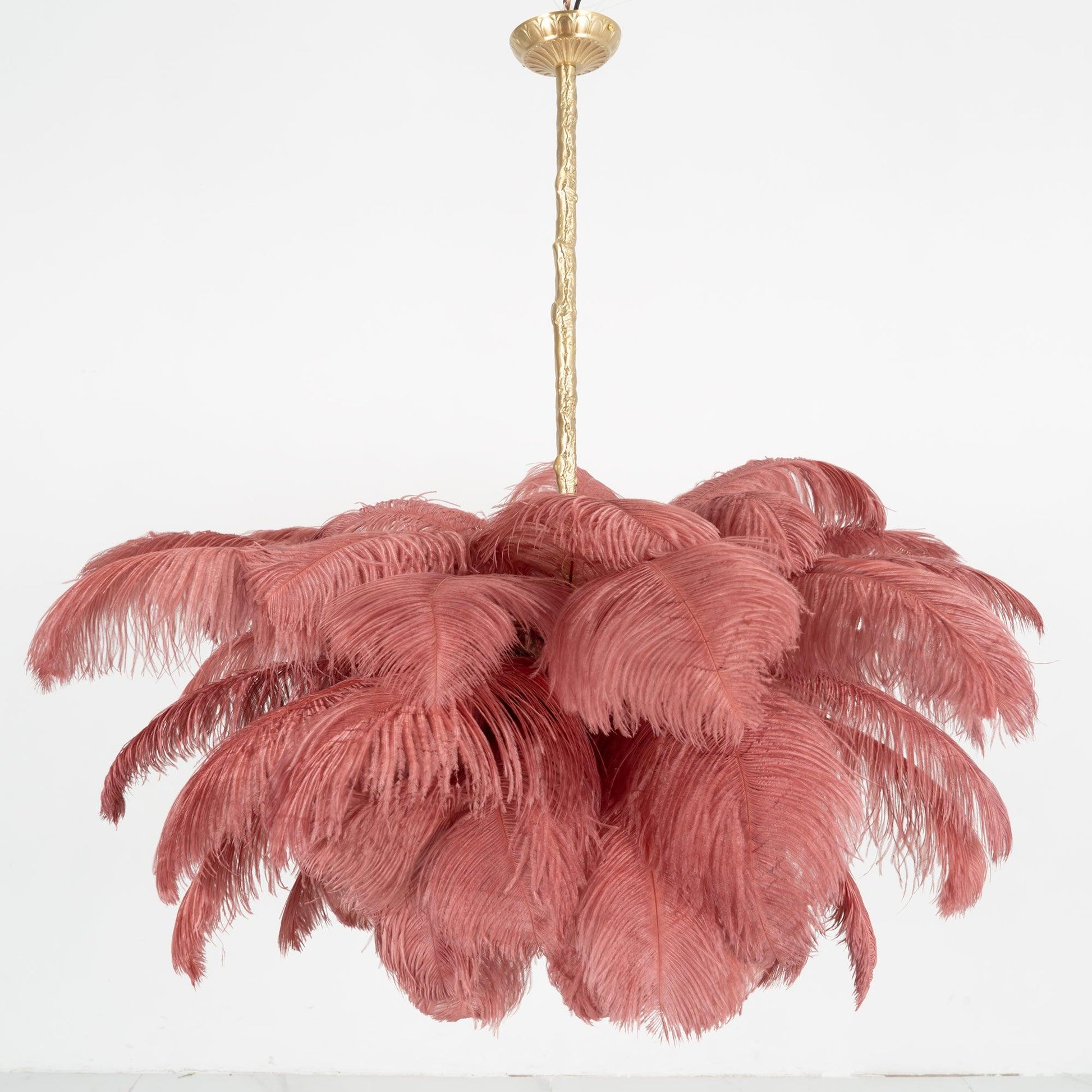 Extra Large Ostrich Feather Chandelier | Opulent Brass Base & Ideal for Luxury Indoor Spaces