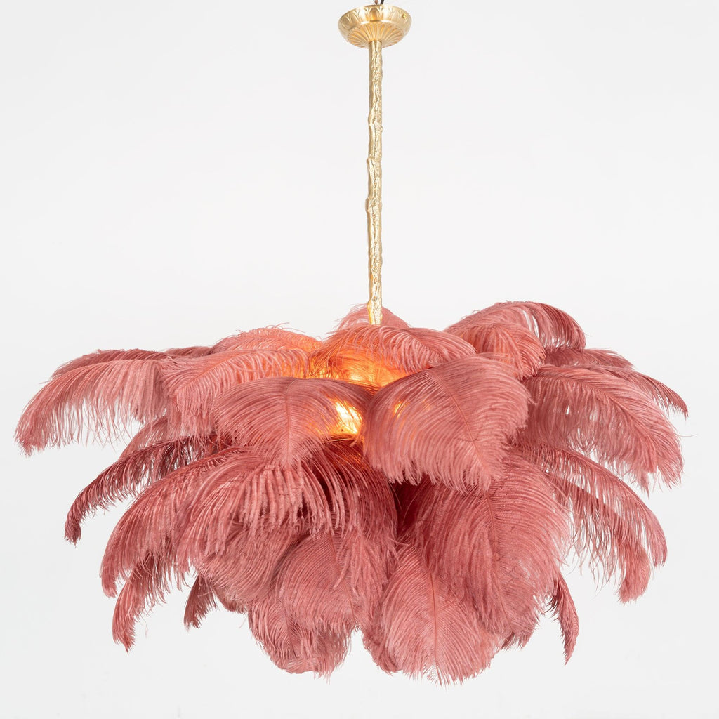 Extra Large Ostrich Feather Chandelier | Opulent Brass Base & Ideal for Luxury Indoor Spaces