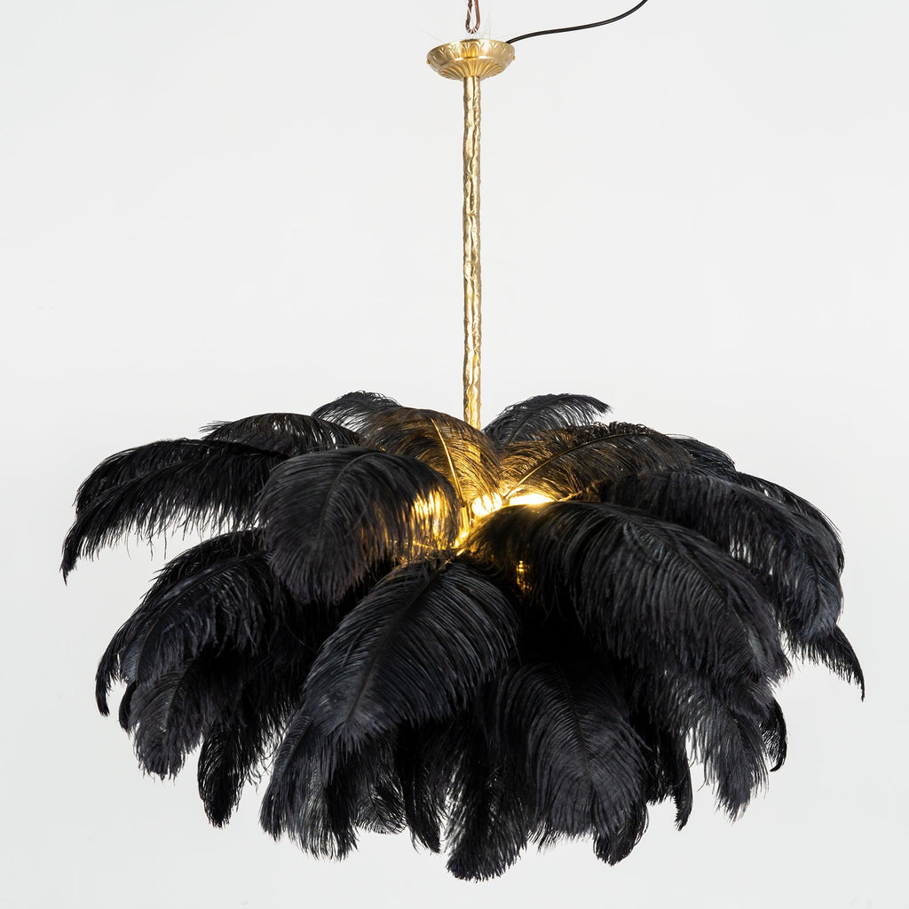 Extra Large Ostrich Feather Chandelier | Opulent Brass Base & Ideal for Luxury Indoor Spaces