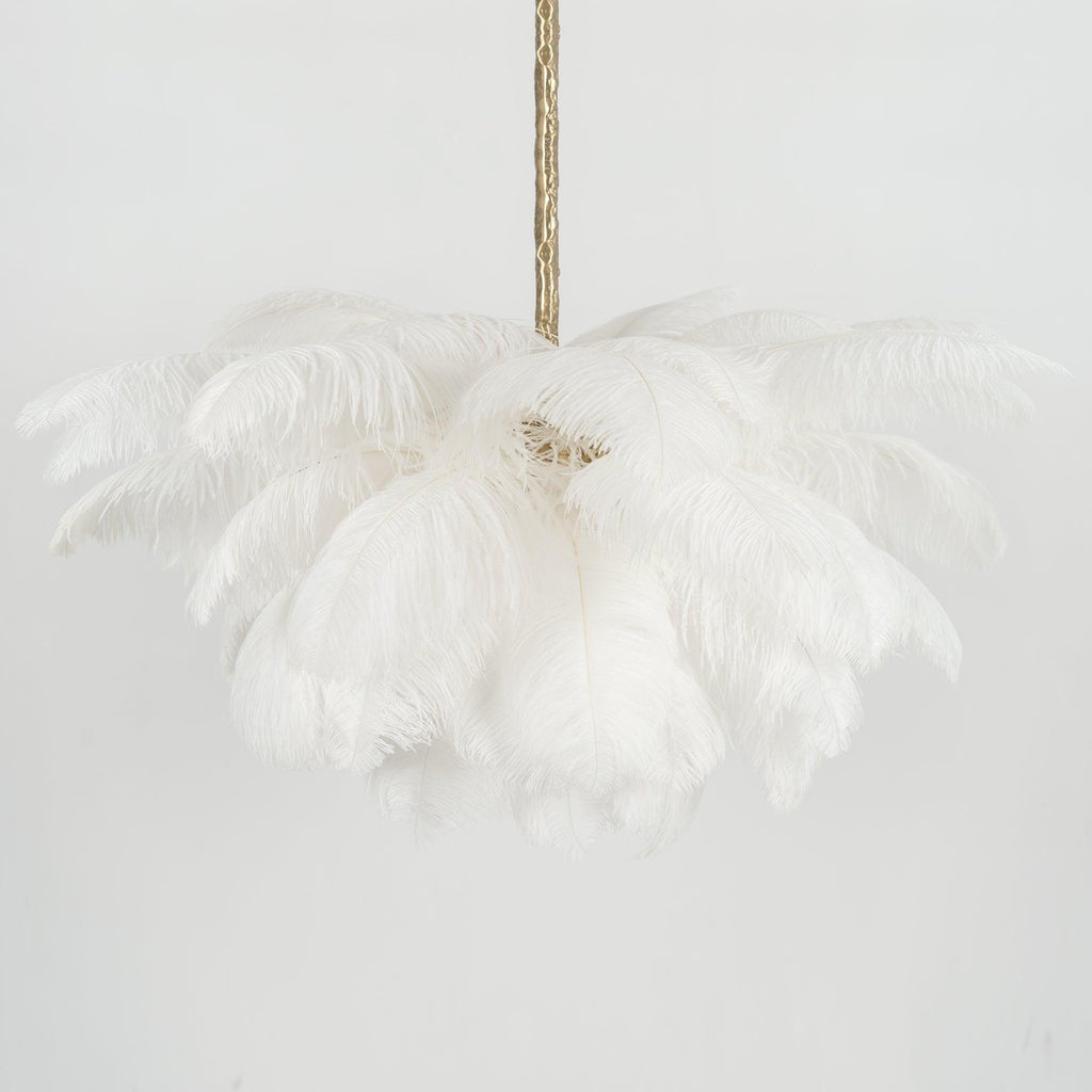 Extra Large Ostrich Feather Chandelier | Opulent Brass Base & Ideal for Luxury Indoor Spaces