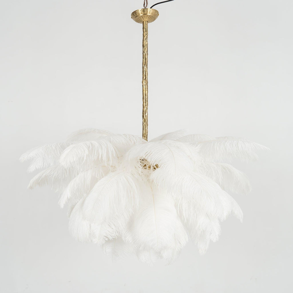 Extra Large Ostrich Feather Chandelier | Opulent Brass Base & Ideal for Luxury Indoor Spaces