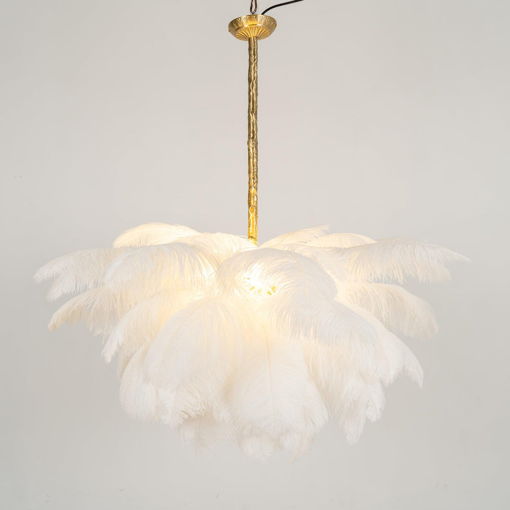 Extra Large Ostrich Feather Chandelier | Opulent Brass Base & Ideal for Luxury Indoor Spaces