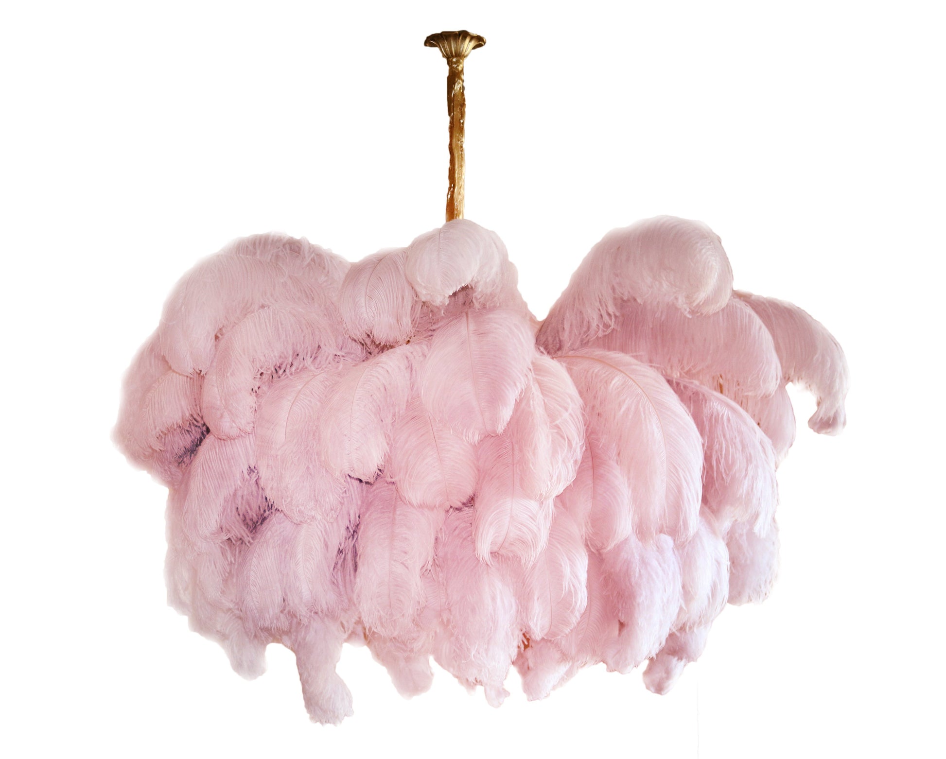 Extra Large Ostrich Feather Chandelier | Opulent Brass Base & Ideal for Luxury Indoor Spaces
