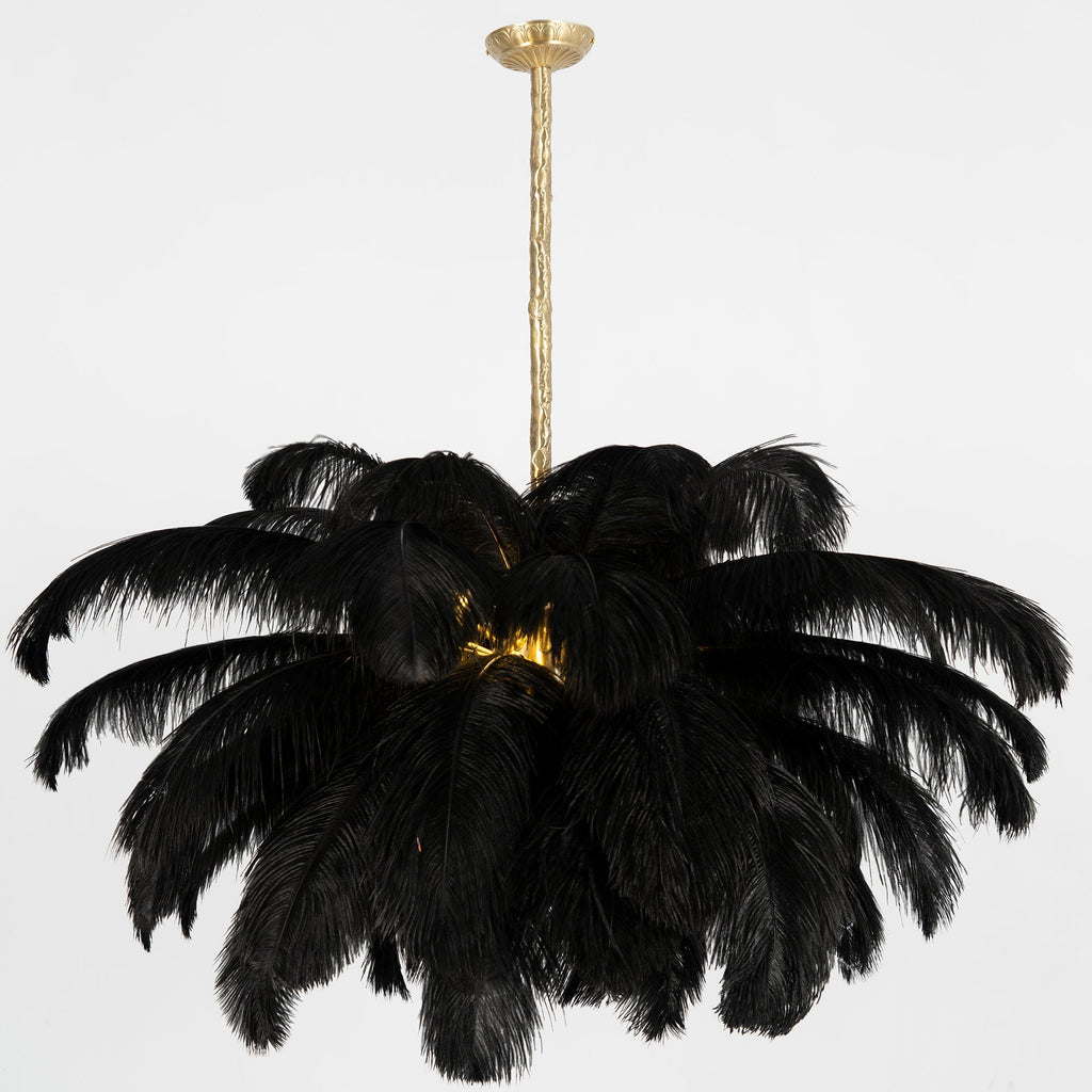 Extra Large Ostrich Feather Chandelier | Opulent Brass Base & Ideal for Luxury Indoor Spaces