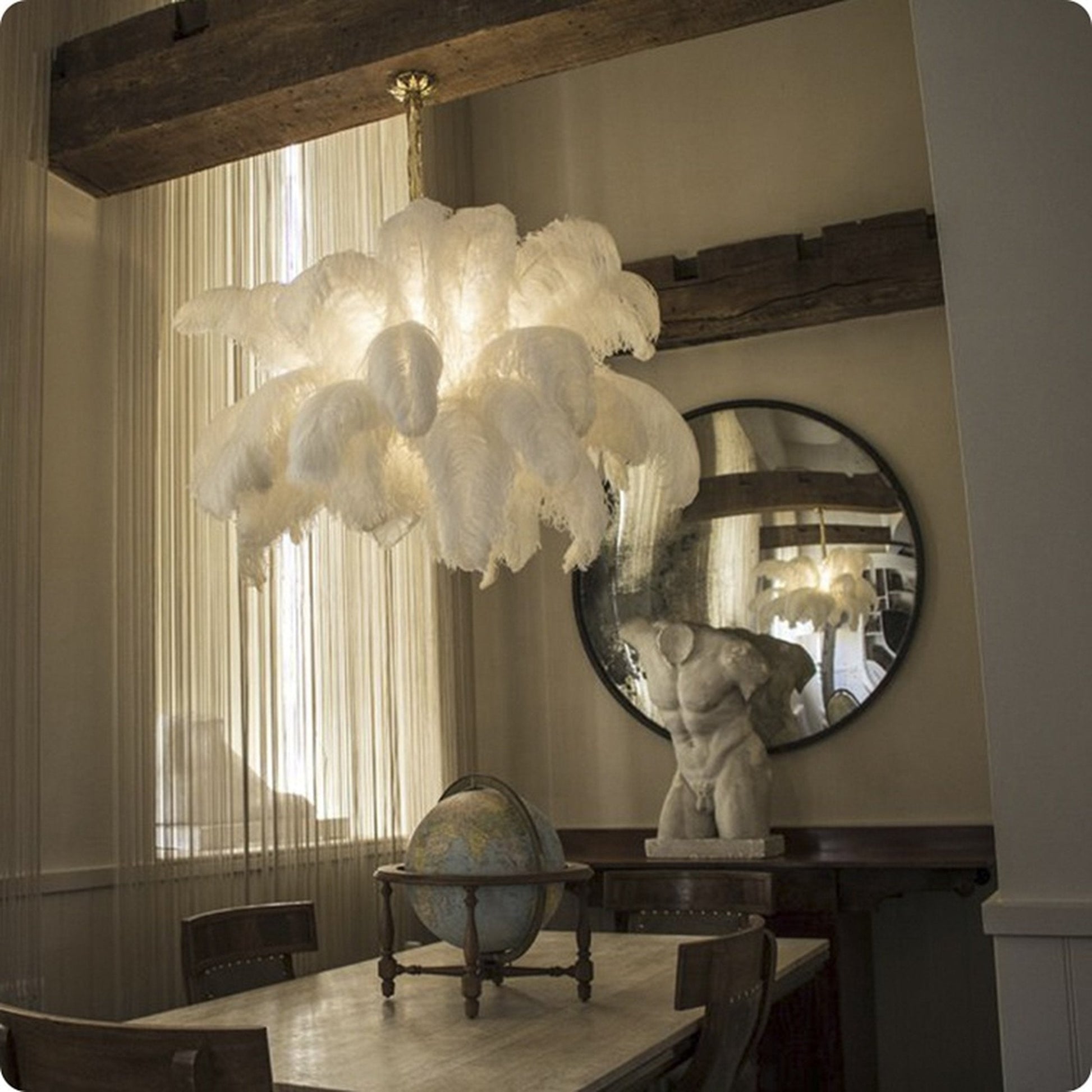 Extra Large Ostrich Feather Chandelier | Opulent Brass Base & Ideal for Luxury Indoor Spaces