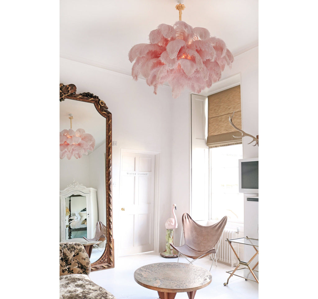Extra Large Ostrich Feather Chandelier | Opulent Brass Base & Ideal for Luxury Indoor Spaces