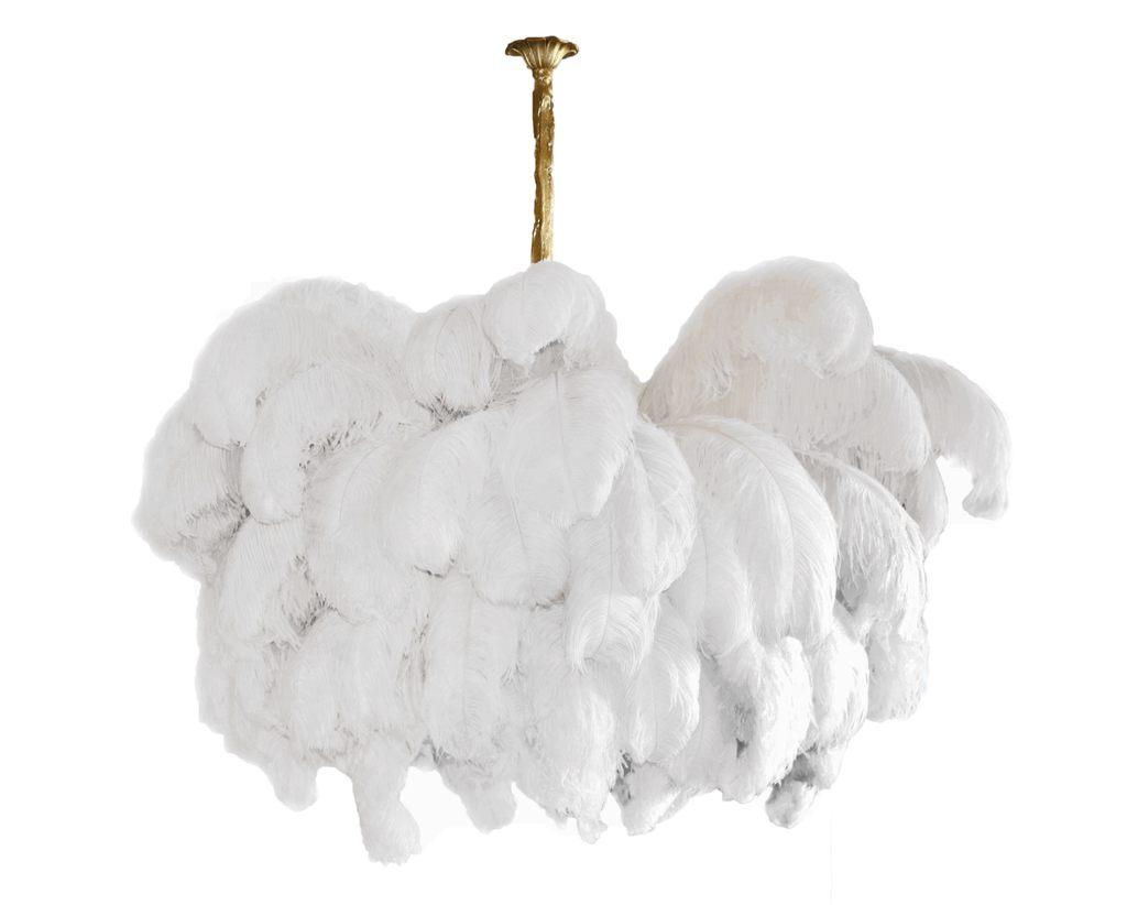 Extra Large Ostrich Feather Chandelier | Opulent Brass Base & Ideal for Luxury Indoor Spaces