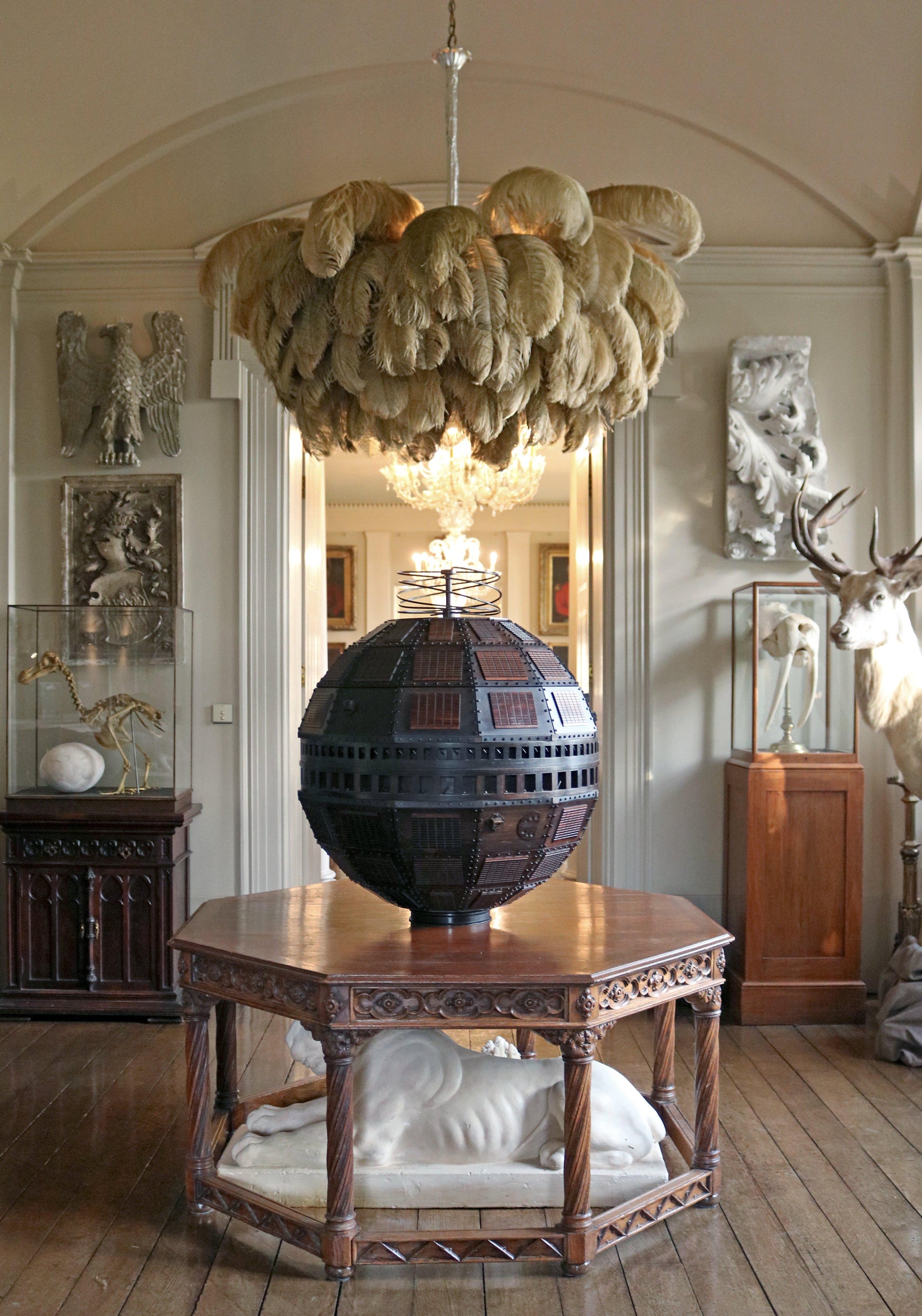 Extra Large Ostrich Feather Chandelier | Opulent Brass Base & Ideal for Luxury Indoor Spaces