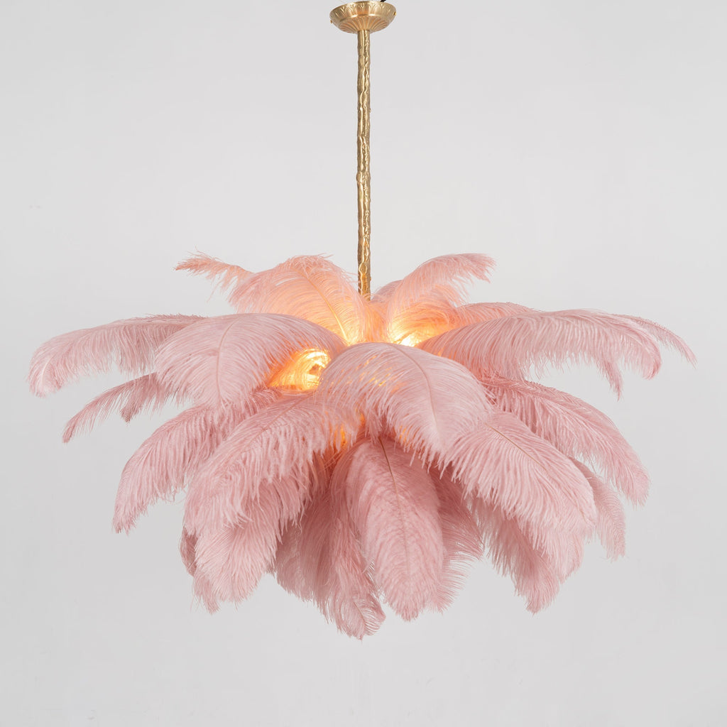 Extra Large Ostrich Feather Chandelier | Opulent Brass Base & Ideal for Luxury Indoor Spaces