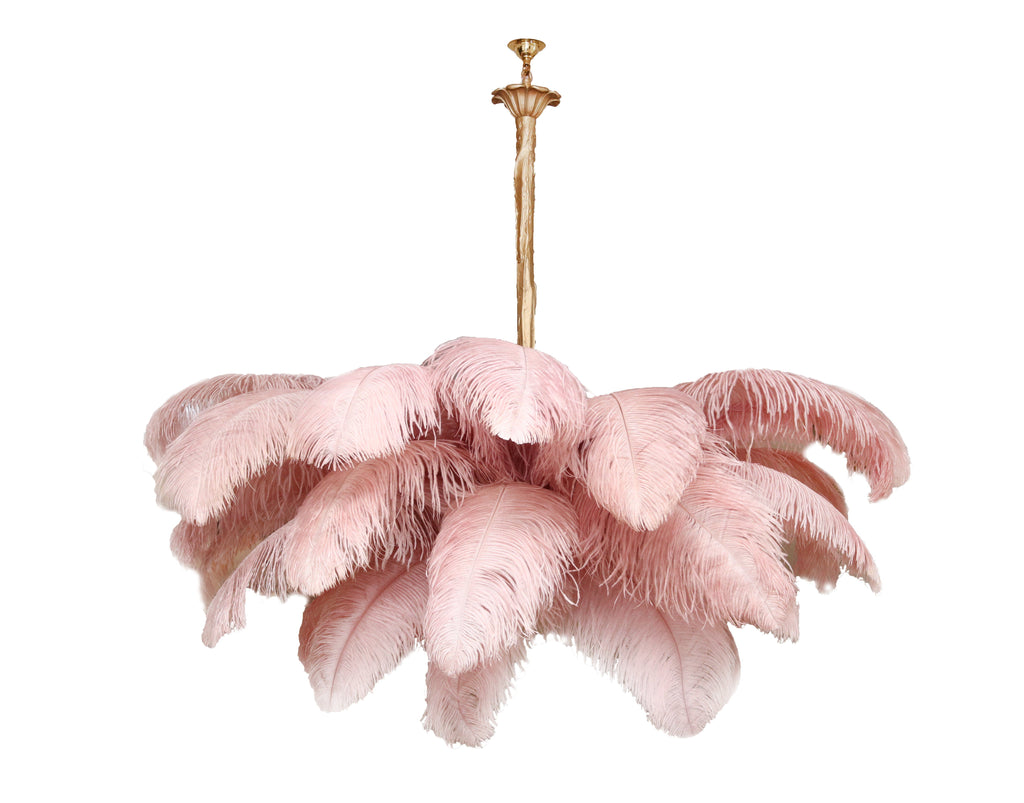 Extra Large Ostrich Feather Chandelier | Opulent Brass Base & Ideal for Luxury Indoor Spaces