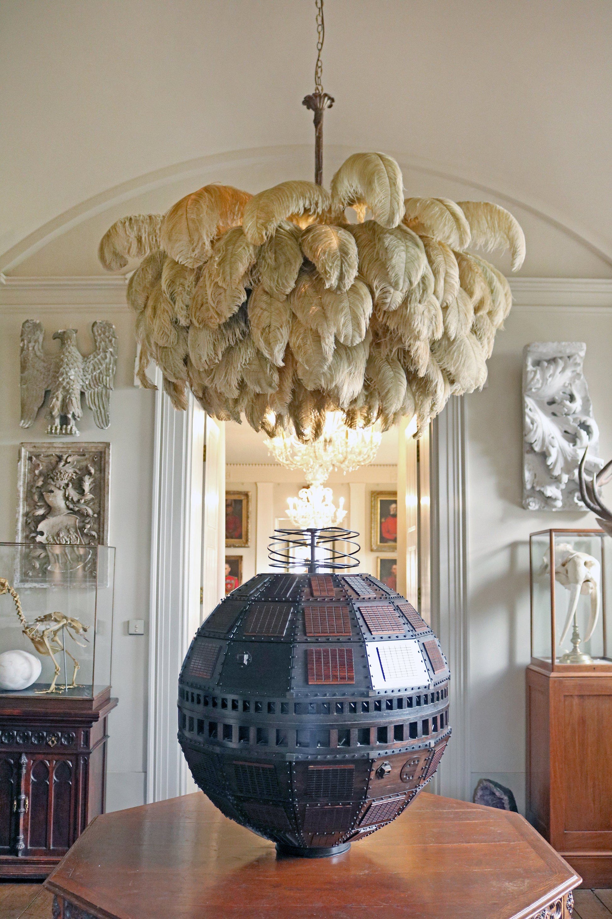 Extra Large Ostrich Feather Chandelier | Opulent Brass Base & Ideal for Luxury Indoor Spaces