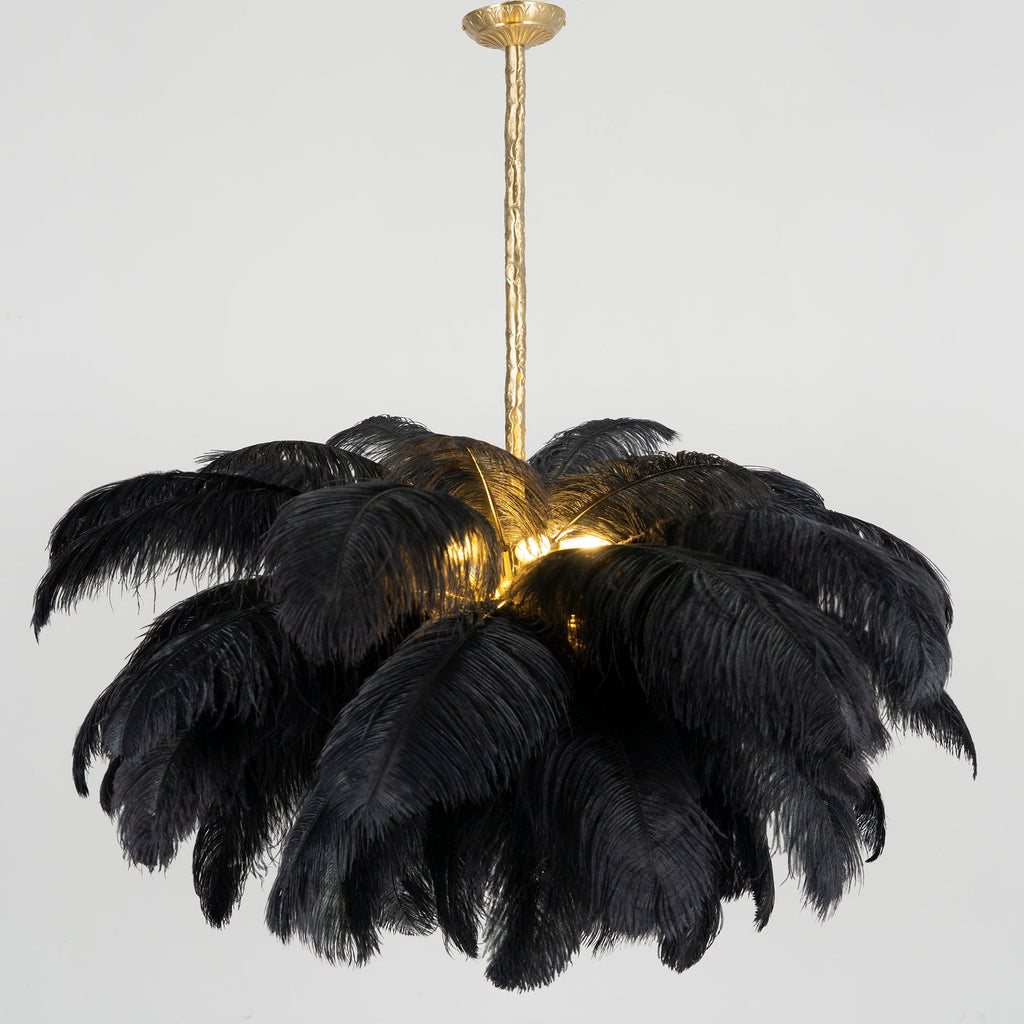 Extra Large Ostrich Feather Chandelier | Opulent Brass Base & Ideal for Luxury Indoor Spaces