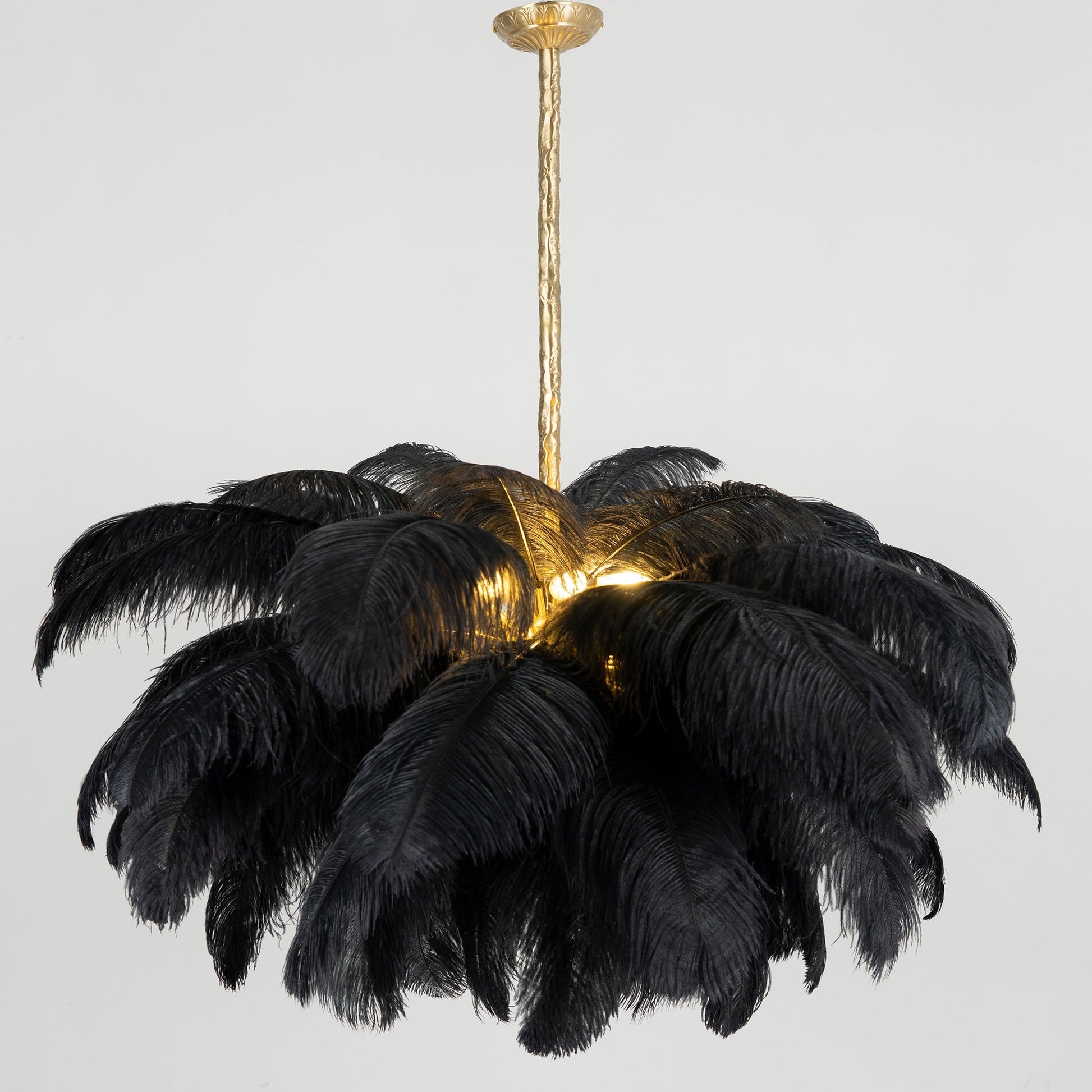 Extra Large Ostrich Feather Chandelier | Opulent Brass Base & Ideal for Luxury Indoor Spaces