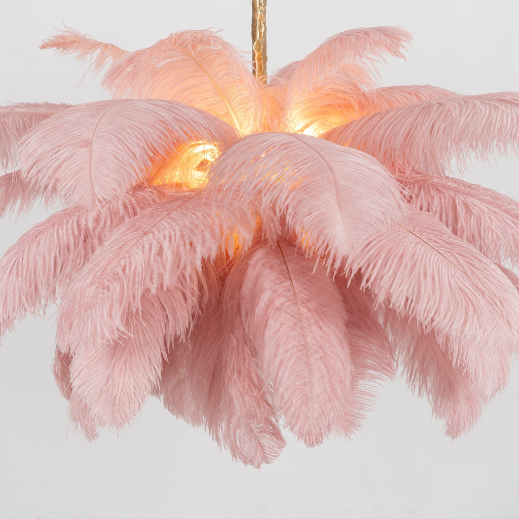 Extra Large Ostrich Feather Chandelier | Opulent Brass Base & Ideal for Luxury Indoor Spaces