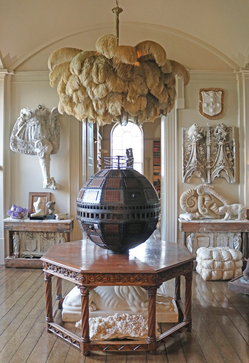 Extra Large Ostrich Feather Chandelier | Opulent Brass Base & Ideal for Luxury Indoor Spaces