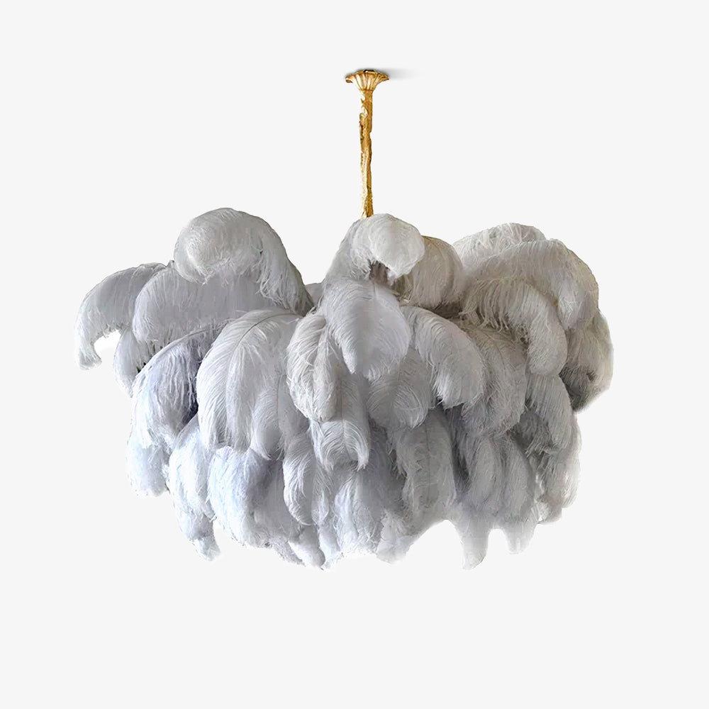 Extra Large Ostrich Feather Chandelier | Opulent Brass Base & Ideal for Luxury Indoor Spaces