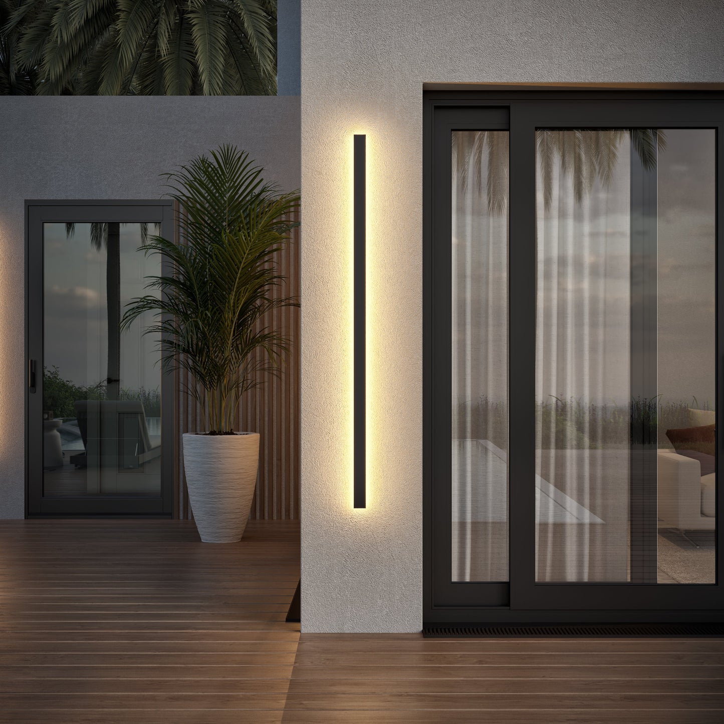 Lighting: Modern Outdoor Wall Sconce with LED Bar - Exterior Linear Light for Garage Door and Backyard Ambiance