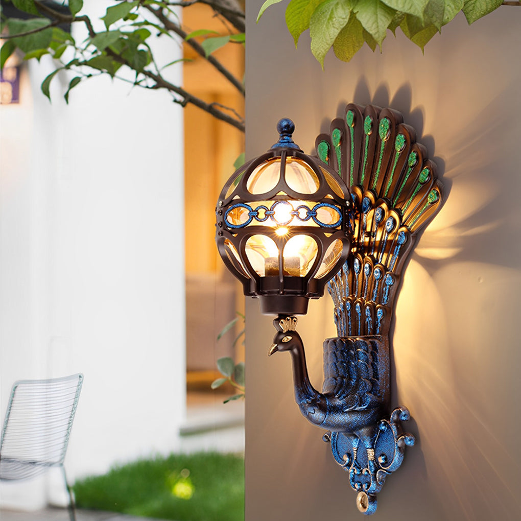 Waterproof Retro Peacock Outdoor Wall Light Fixture - Aluminum European Style for Garden & Patio Lighting