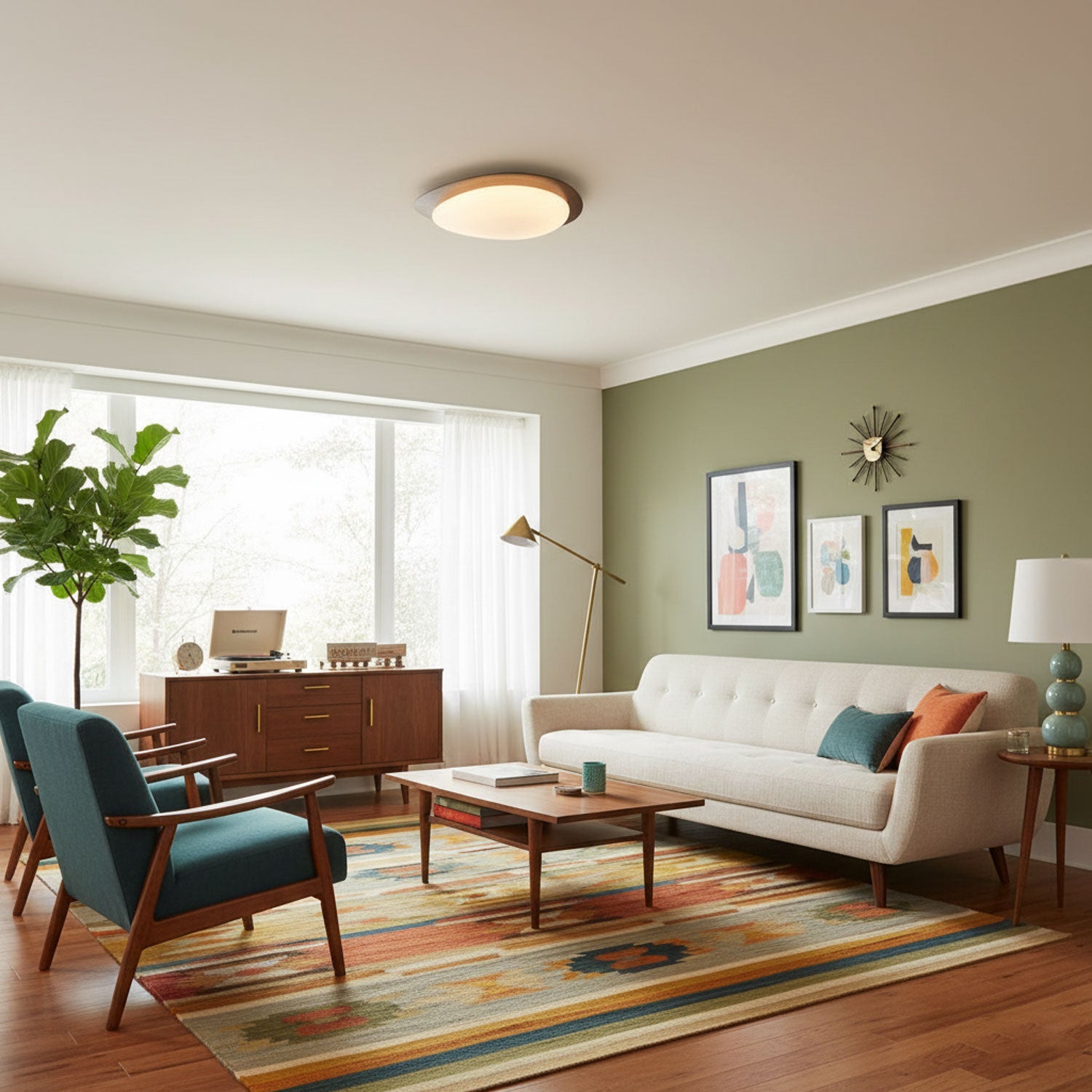 Pebble Ceiling Light | Dimmable, Walnut Wood Grain Design for Indoor Home Decor