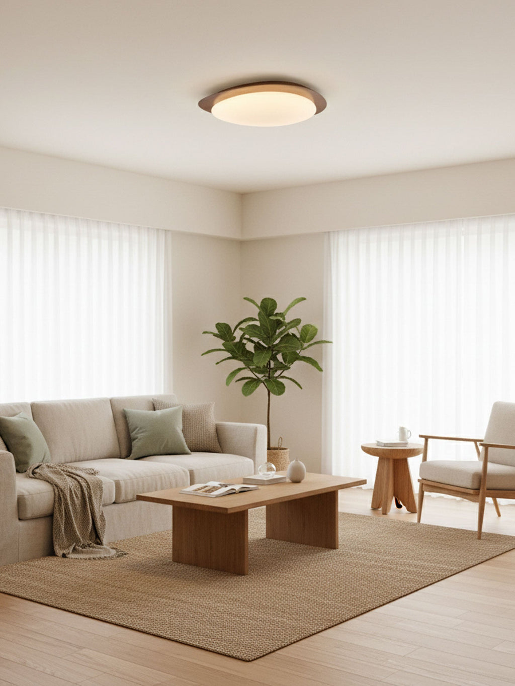 Pebble Ceiling Light | Dimmable, Walnut Wood Grain Design for Indoor Home Decor