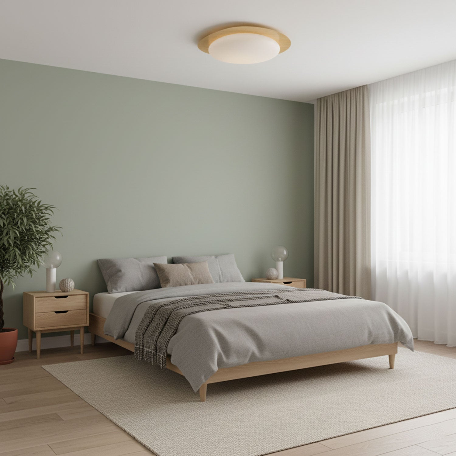 Pebble Ceiling Light | Dimmable, Walnut Wood Grain Design for Indoor Home Decor