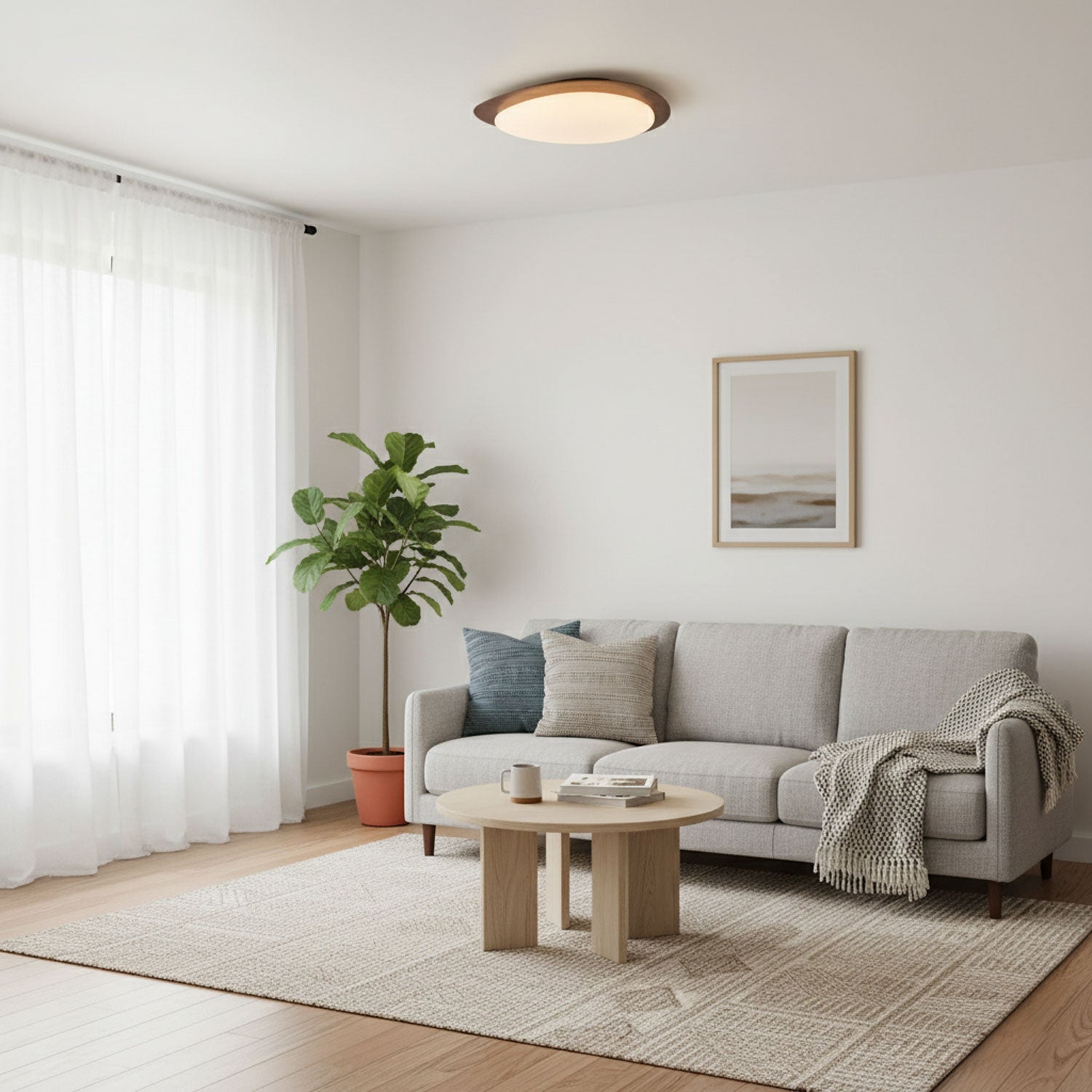 Pebble Ceiling Light | Dimmable, Walnut Wood Grain Design for Indoor Home Decor