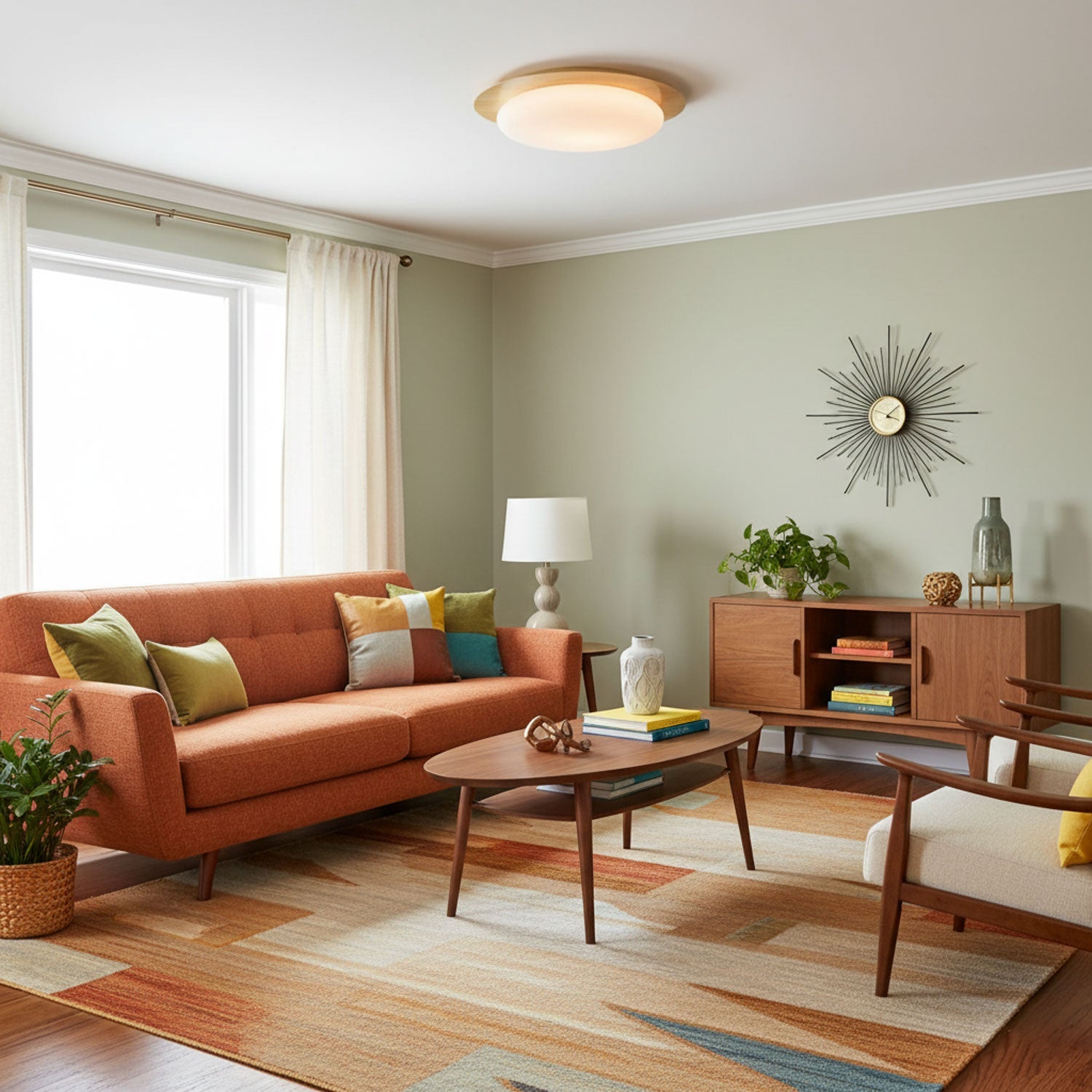 Pebble Ceiling Light | Dimmable, Walnut Wood Grain Design for Indoor Home Decor