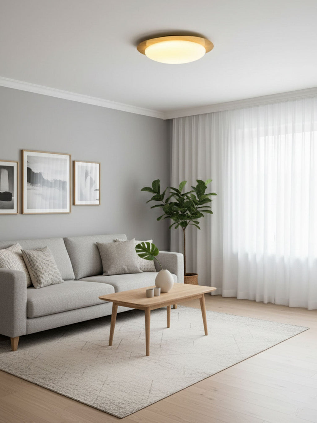 Pebble Ceiling Light | Dimmable, Walnut Wood Grain Design for Indoor Home Decor