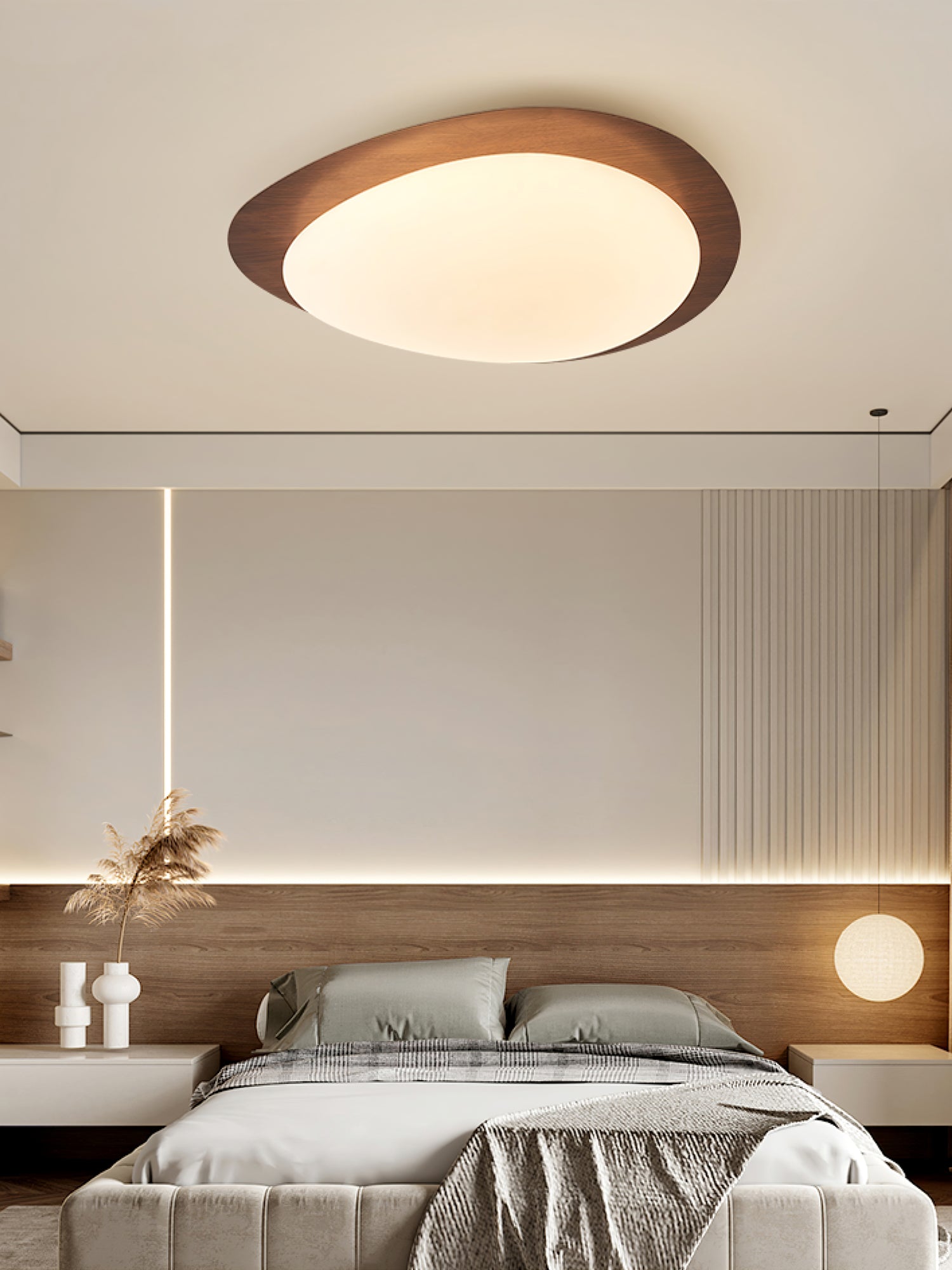 Pebble Ceiling Light | Dimmable, Walnut Wood Grain Design for Indoor Home Decor