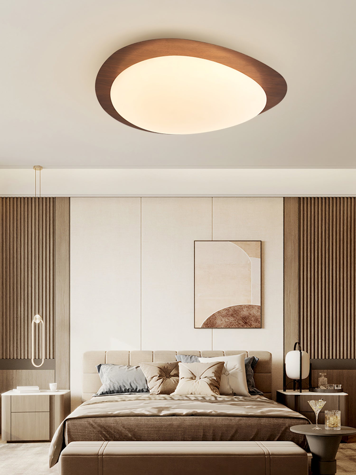 Pebble Ceiling Light | Dimmable, Walnut Wood Grain Design for Indoor Home Decor