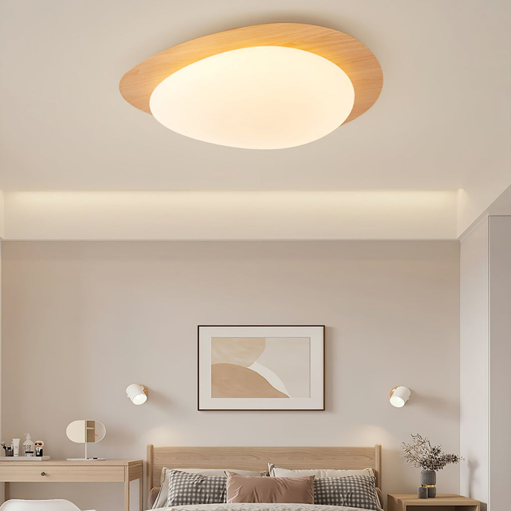 Pebble Ceiling Light | Dimmable, Walnut Wood Grain Design for Indoor Home Decor