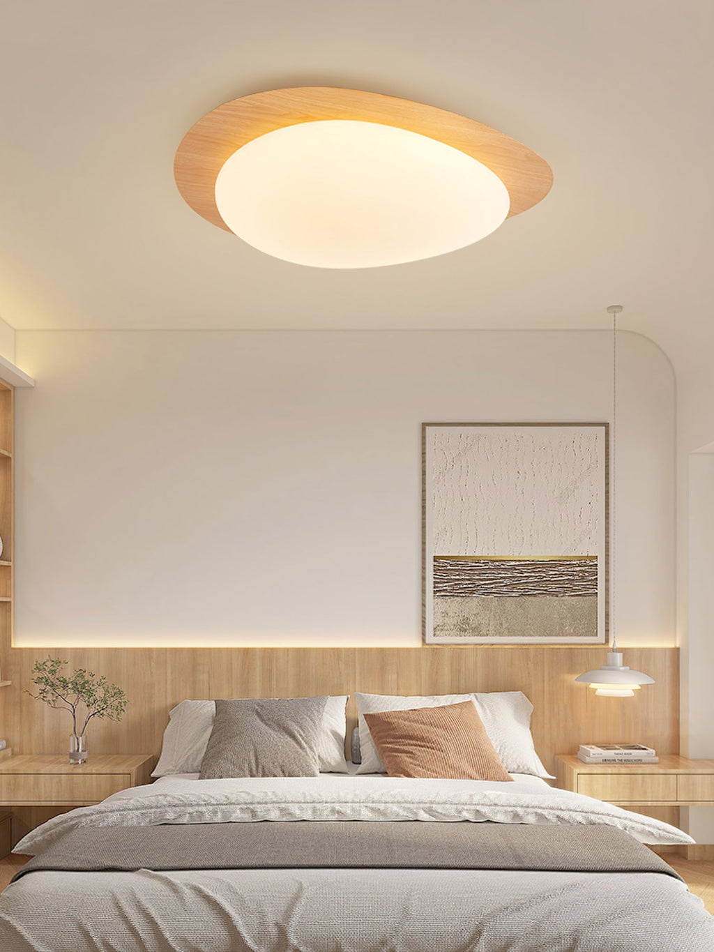 Pebble Ceiling Light | Dimmable, Walnut Wood Grain Design for Indoor Home Decor