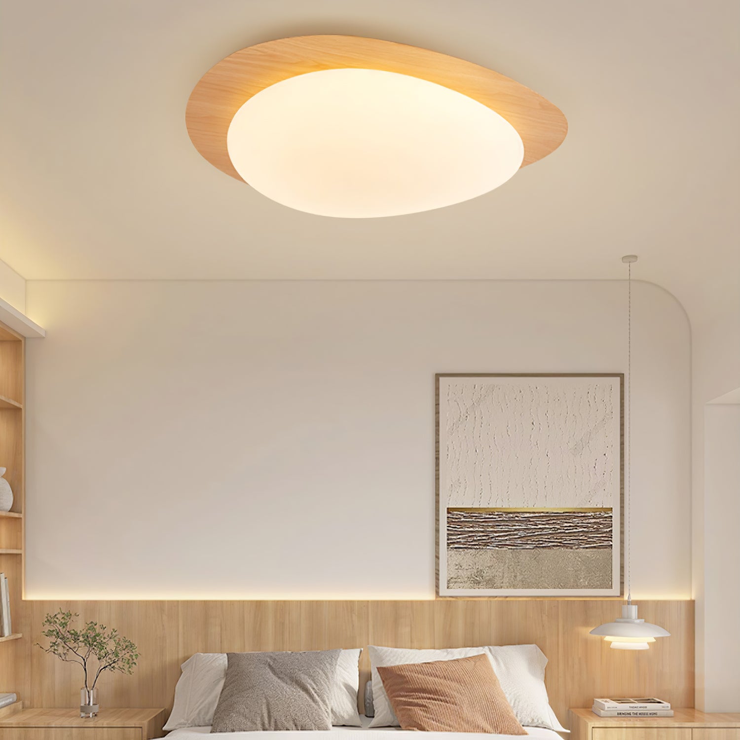 Pebble Ceiling Light | Dimmable, Walnut Wood Grain Design for Indoor Home Decor