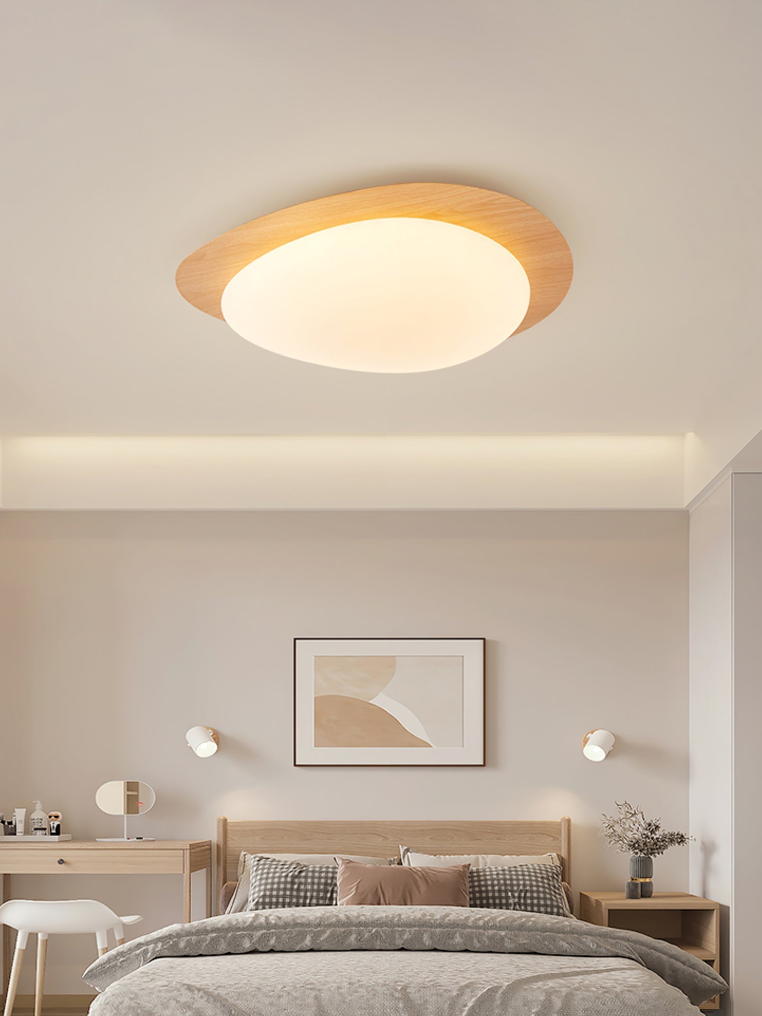 Pebble Ceiling Light | Dimmable, Walnut Wood Grain Design for Indoor Home Decor