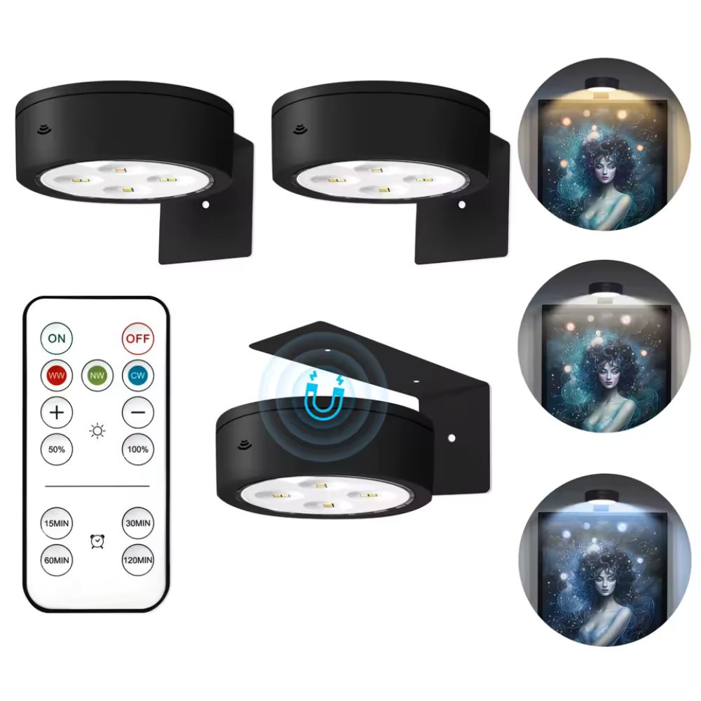 Wireless LED Lighting Trio – Adjustable 80 Lumen Art & Accent Lights with Remote Control, 3 Color Temperatures