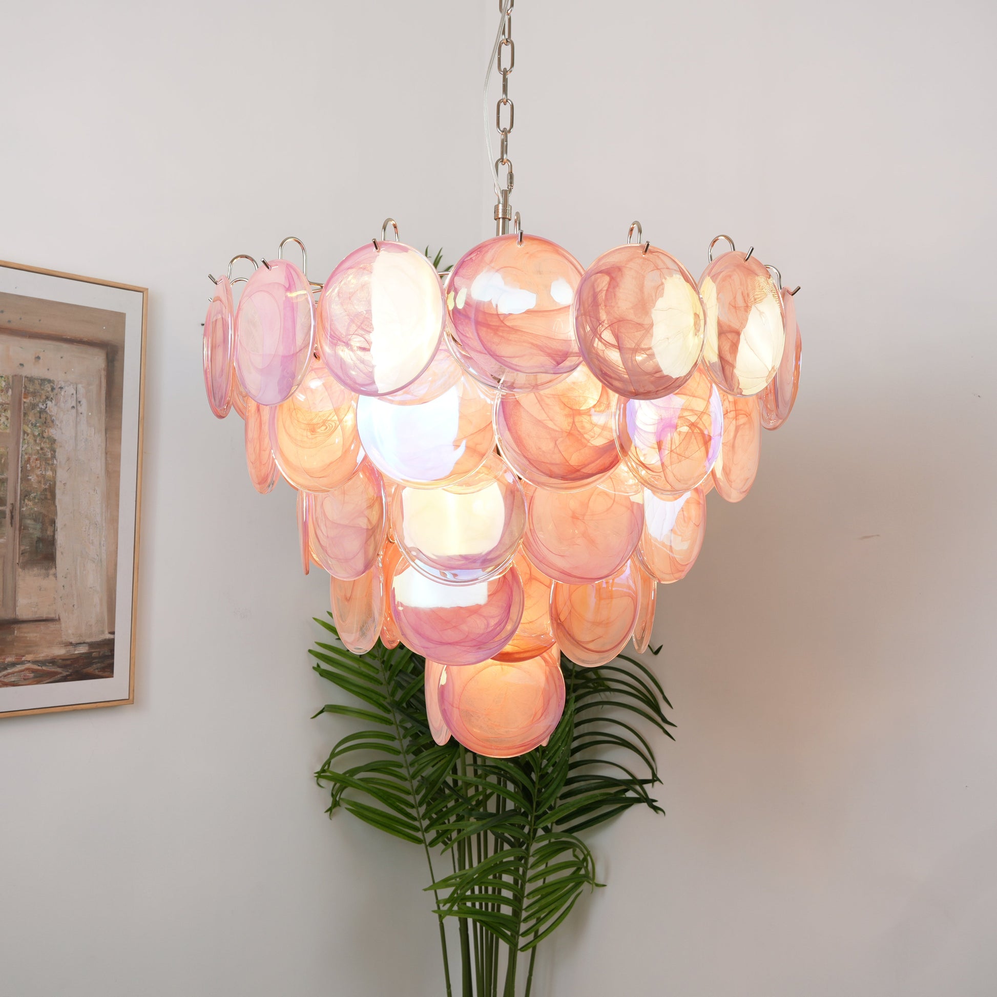 Murano Glass Disc Chandelier - Modern Pendant Light Fixture for Dining Room & Living Room Decor