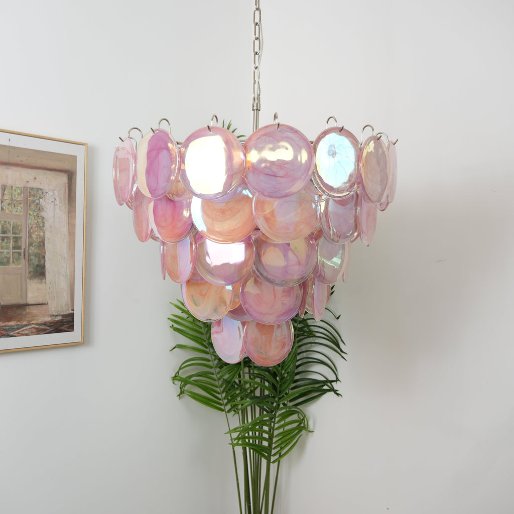 Murano Glass Disc Chandelier - Modern Pendant Light Fixture for Dining Room & Living Room Decor