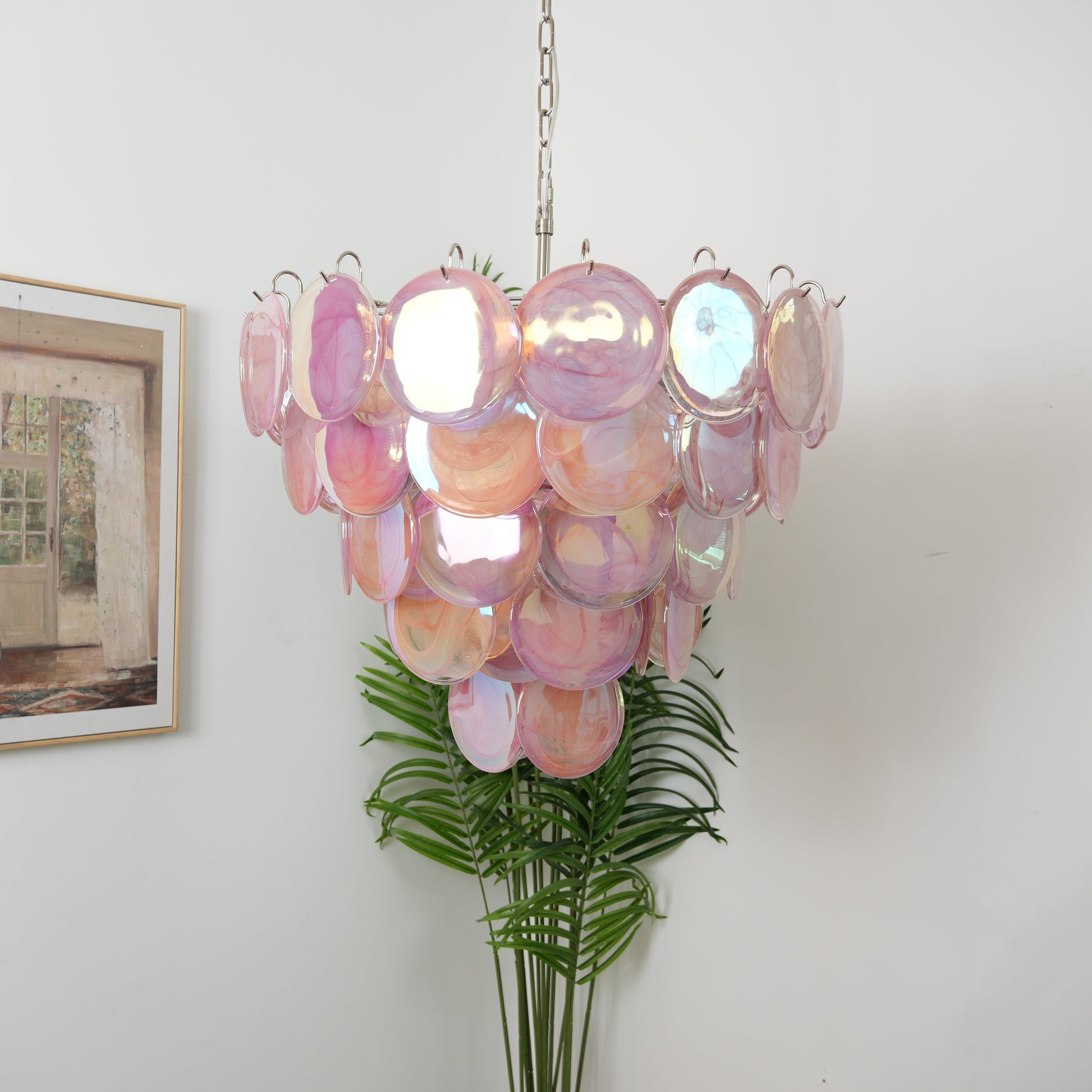 Murano Glass Disc Chandelier - Modern Pendant Light Fixture for Dining Room & Living Room Decor