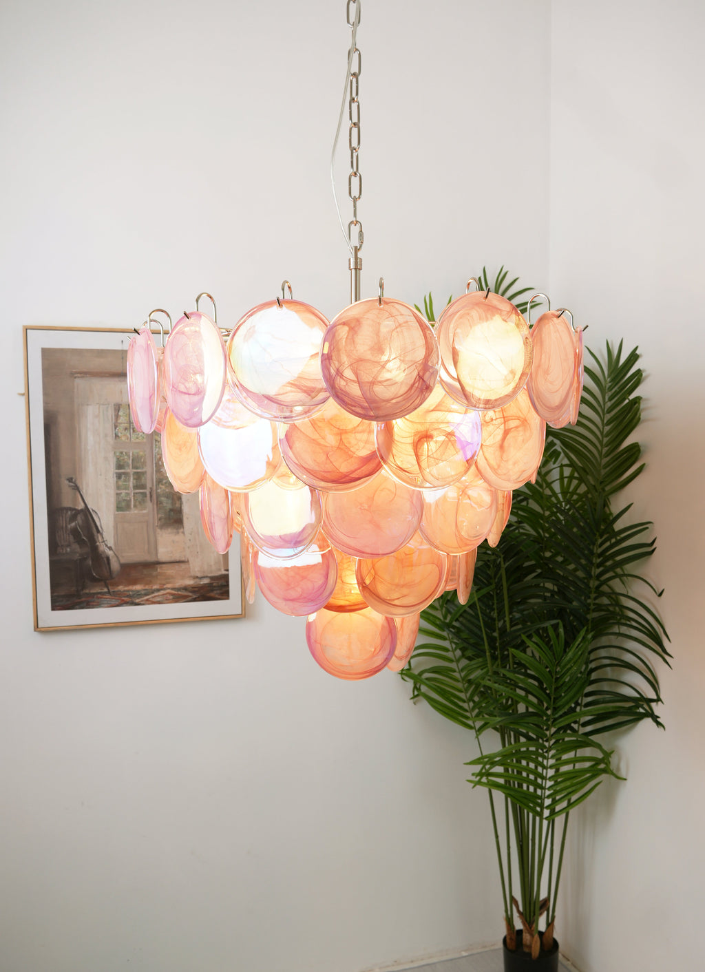 Murano Glass Disc Chandelier - Modern Pendant Light Fixture for Dining Room & Living Room Decor