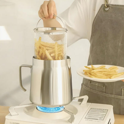 Oil Strainer & Frying Pot with Removable Filter for Healthy Cooking & Easy Oil Disposal