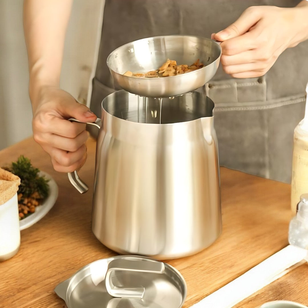 Oil Strainer & Frying Pot with Removable Filter for Healthy Cooking & Easy Oil Disposal