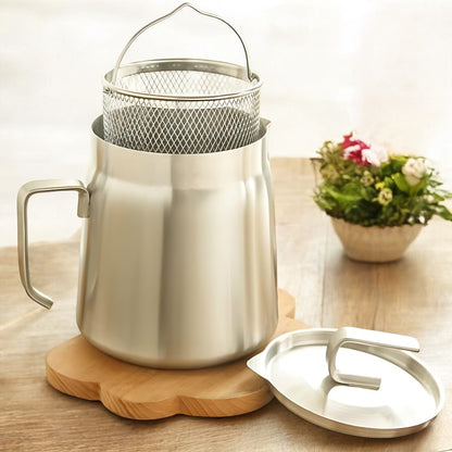 Oil Strainer & Frying Pot with Removable Filter for Healthy Cooking & Easy Oil Disposal