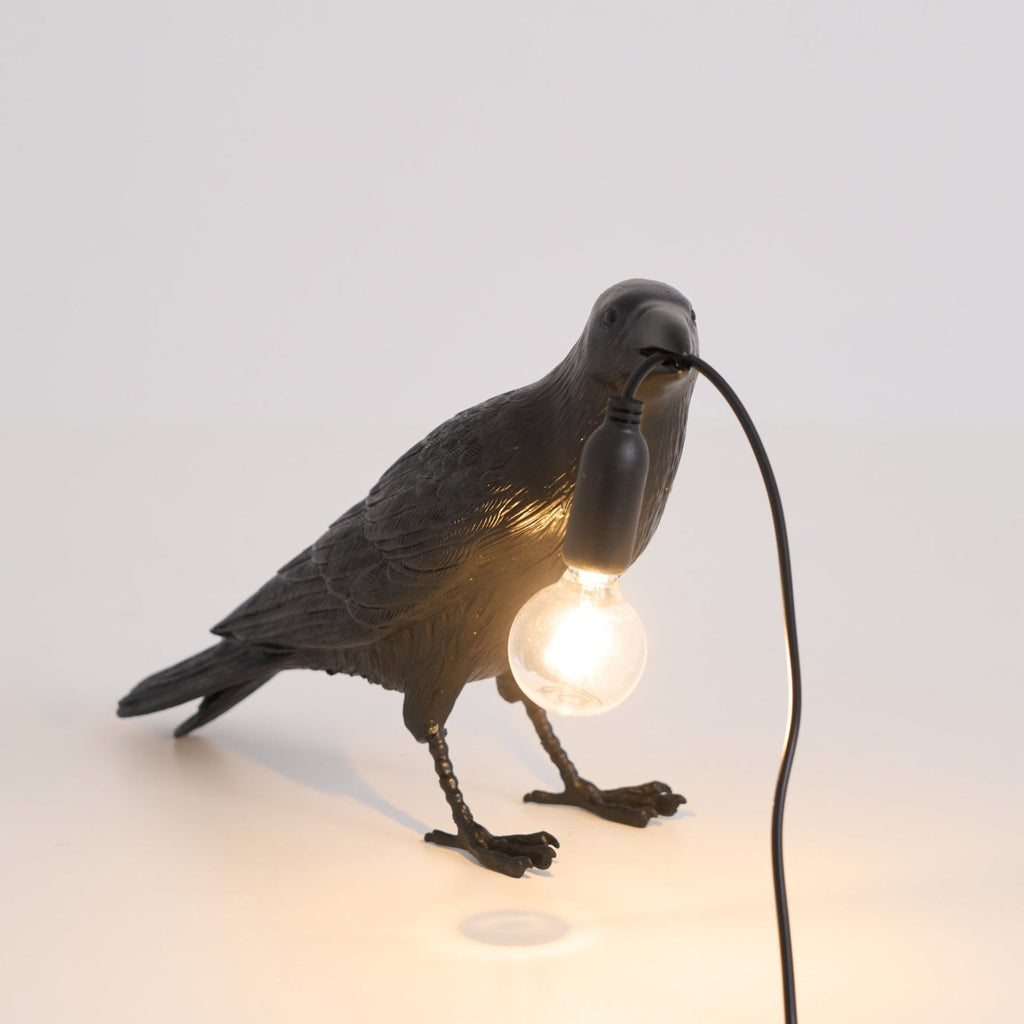 Resin Table Lamp with Raven Design for Living Room, Bedroom, and Office Decor