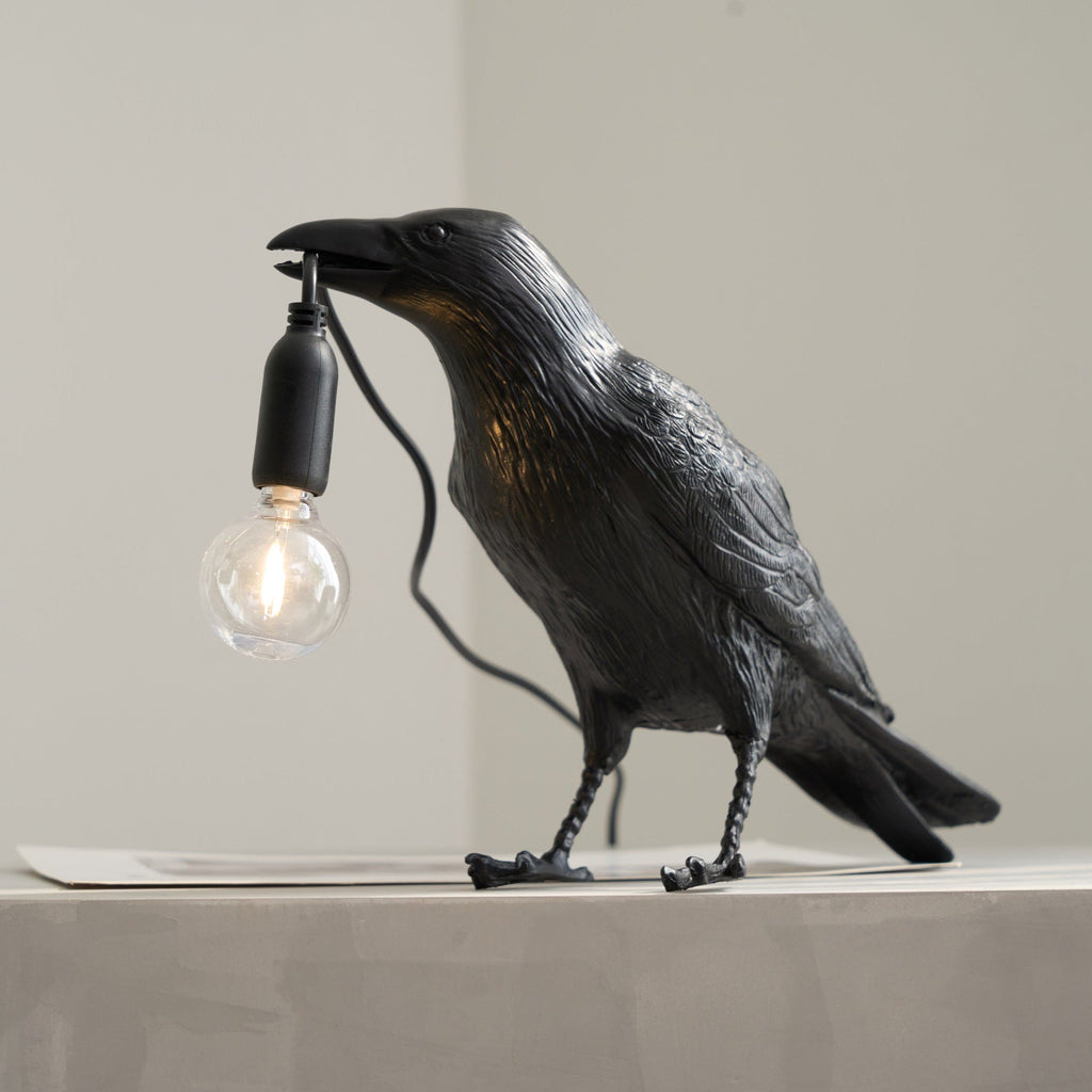 Resin Table Lamp with Raven Design for Living Room, Bedroom, and Office Decor