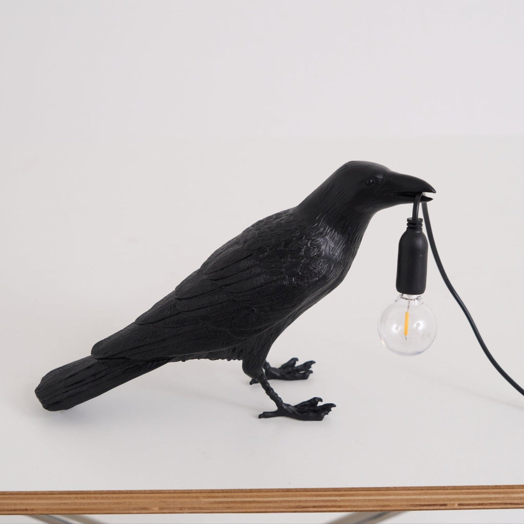 Resin Table Lamp with Raven Design for Living Room, Bedroom, and Office Decor