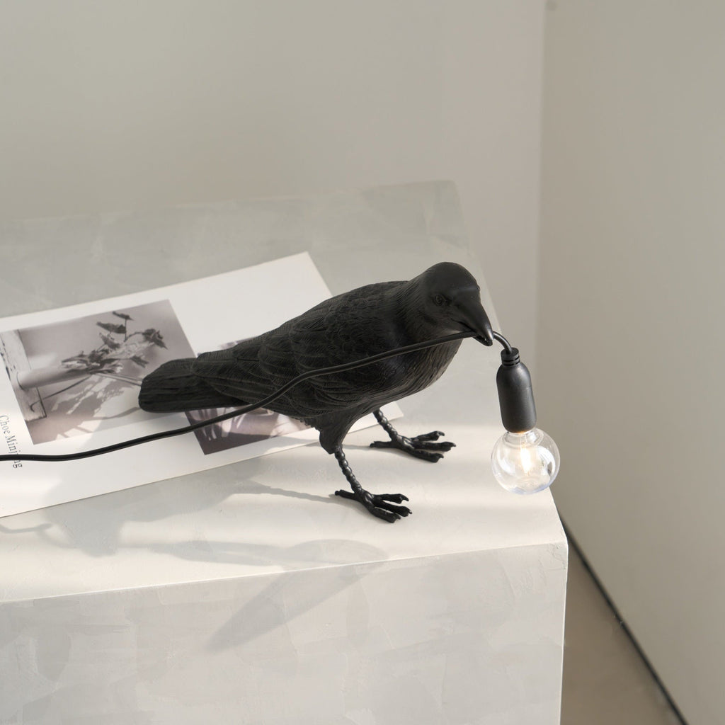 Resin Table Lamp with Raven Design for Living Room, Bedroom, and Office Decor