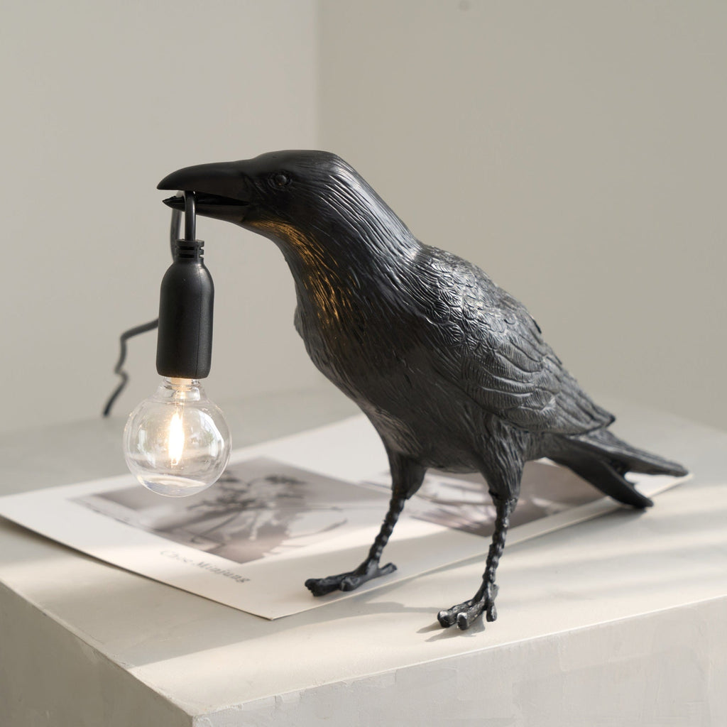 Resin Table Lamp with Raven Design for Living Room, Bedroom, and Office Decor
